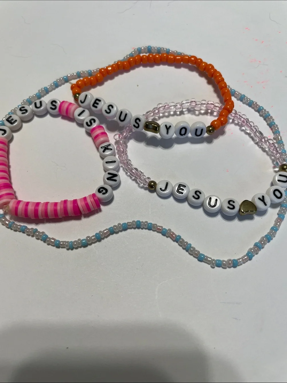 Children’s Beaded 'Jesus Loves You' Pink & Orange Faith Bracelet Set